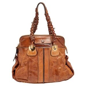 Chloe Embossed Leather Cognac Heloise Satchel